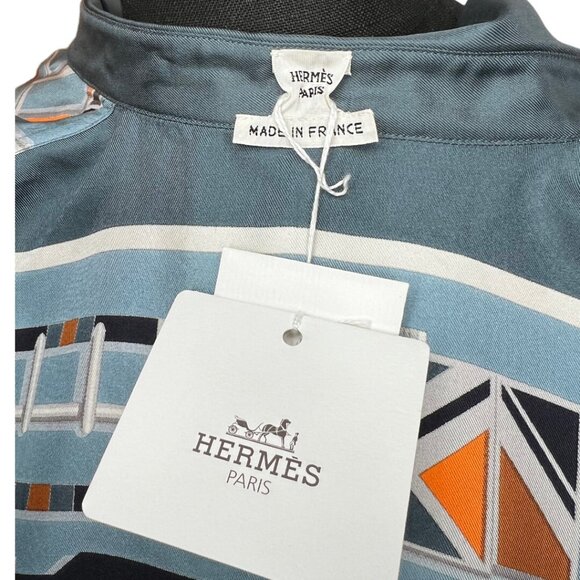 Hermes NWT Luxurious Silk Twill Buckles Blouse Shirt Size 38 Made In France - Picture 13 of 14